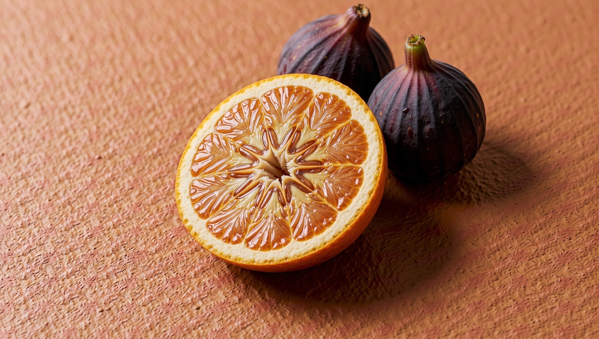 Agrumes et figues fraîches sur une table en pierre