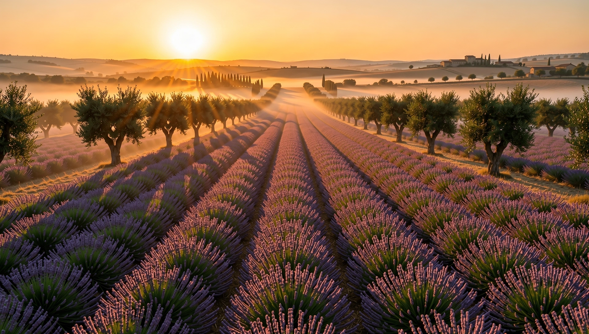 Paysage apaisant de la campagne française au lever du soleil